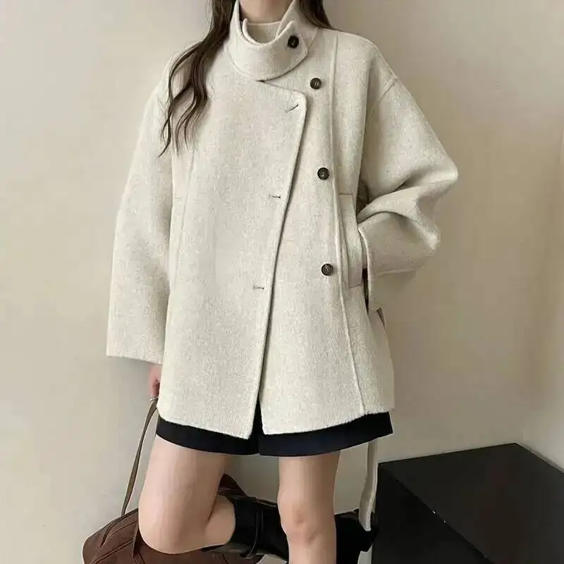 Drop Stand Collar Shoulder Womens Double-faced Woolen Coat Asymmetrical Single Breaste Reversible Overcoat Wit GCSH
Drop Stand Collar Shoulder Womens Double-faced Woolen Coat Asymmetrical Single Breaste Reversible Overcoat Wit GCSH
