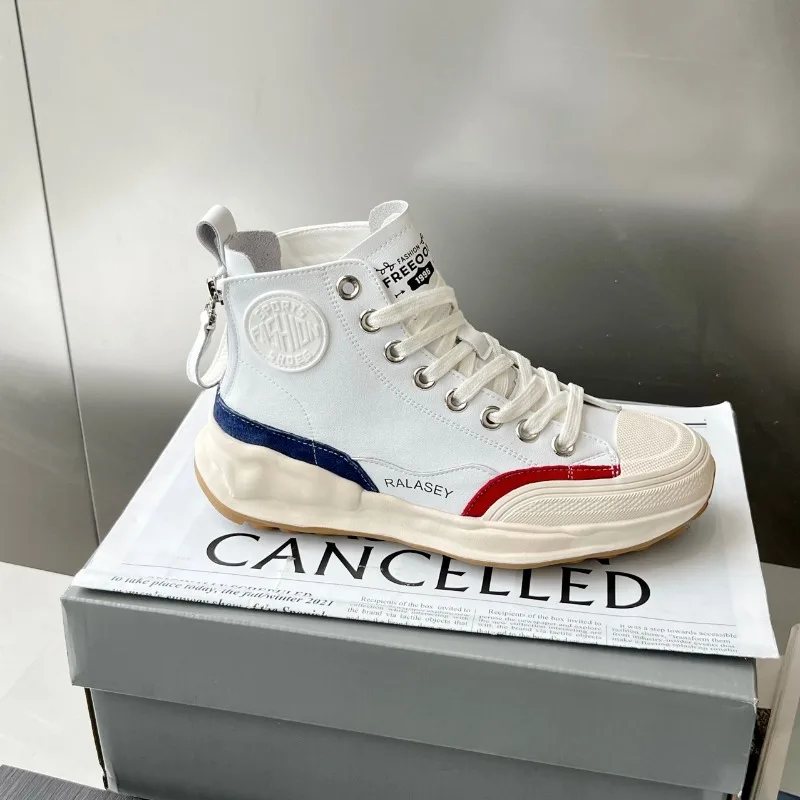 Leather High-top Shoes Women's New Spring Platform-soled White Heightened Splicing Sports Leisure Sneakers Lace-up Ankle Boots
Leather High-top Shoes Women's New Spring Platform-soled White Heightened Splicing Sports Leisure Sneakers Lace-up Ankle Boots