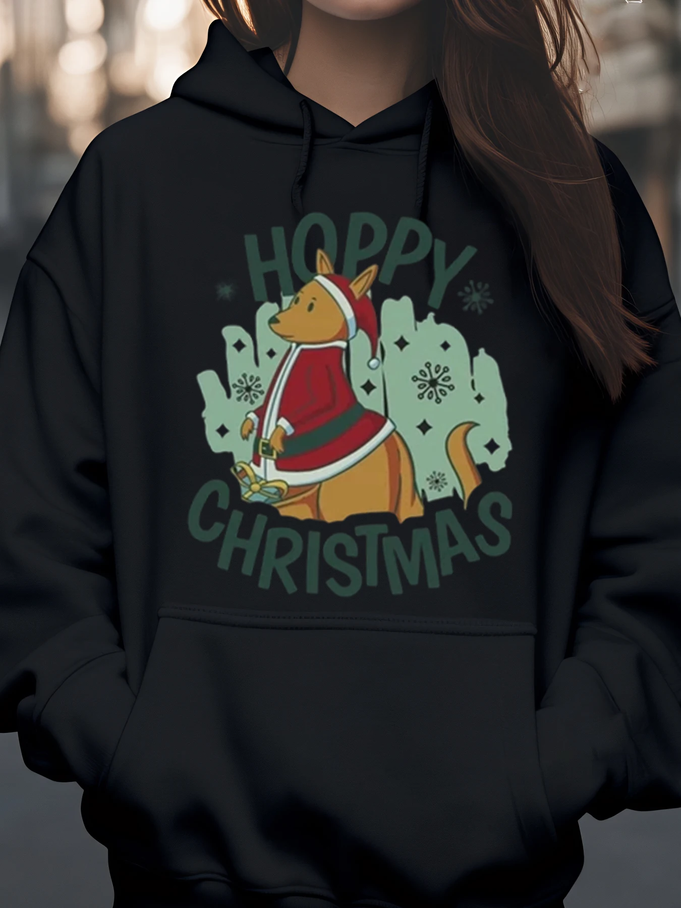 Hoppy Рождественская толстовка с принтом кенгуру, праздничная повседневная одежда, женская мода
Hoppy Рождественская толстовка с принтом кенгуру, праздничная повседневная одежда, женская мода