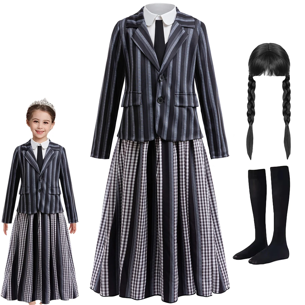 Halloween Cosplay Girl Princess Dress Wednesday Costume Sets For Children Carnival Girls Party Dresses Formal Striped Uniform
Halloween Cosplay Girl Princess Dress Wednesday Costume Sets For Children Carnival Girls Party Dresses Formal Striped Uniform