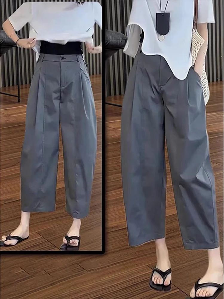 Loose Wide Leg Casual Pants Women's High Waist Nine Points Slimming Trousers Pure Color Korean Style Commute Fashion
Loose Wide Leg Casual Pants Women's High Waist Nine Points Slimming Trousers Pure Color Korean Style Commute Fashion