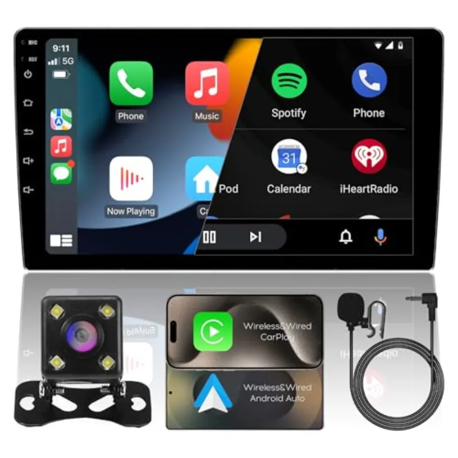 Car audio stereo for double din installation, IPS full touch screen, black, 9-inch display with wireless CarPlay, Android Auto,
Car audio stereo for double din installation, IPS full touch screen, black, 9-inch display with wireless CarPlay, Android Auto,