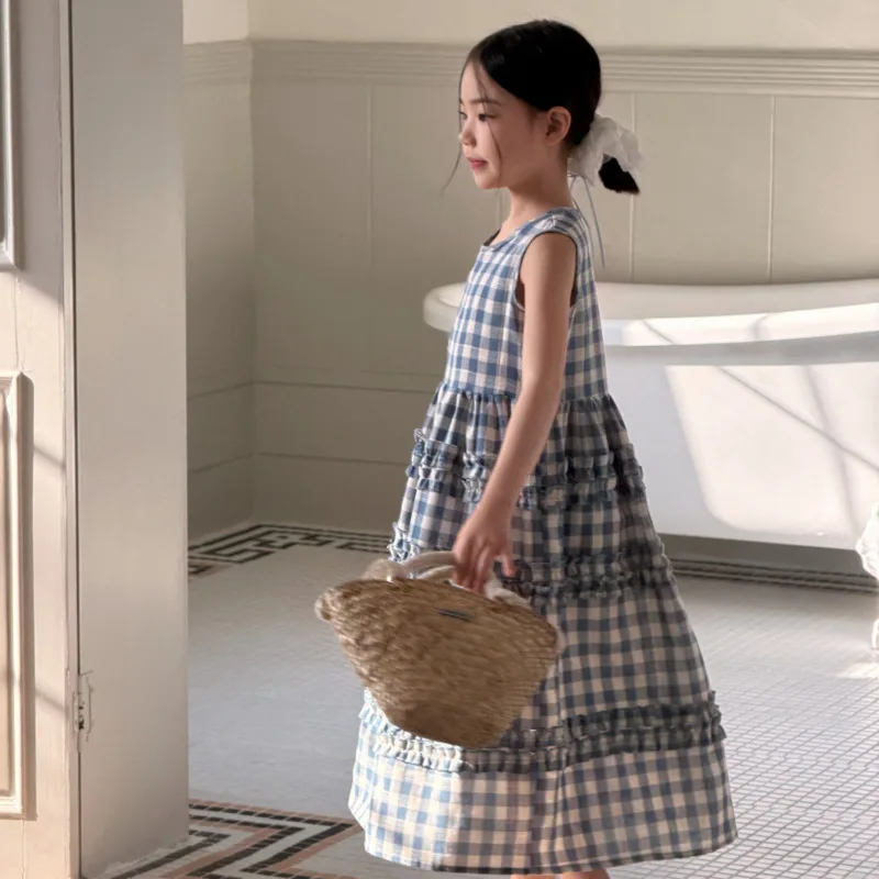 26 Spring Summer Ins Girl New Causal Blue Plaid Cotton Vest Lace Dress Loose Vacation Long Dress 3-16 Years Outfit Kid Clothes
26 Spring Summer Ins Girl New Causal Blue Plaid Cotton Vest Lace Dress Loose Vacation Long Dress 3-16 Years Outfit Kid Clothes