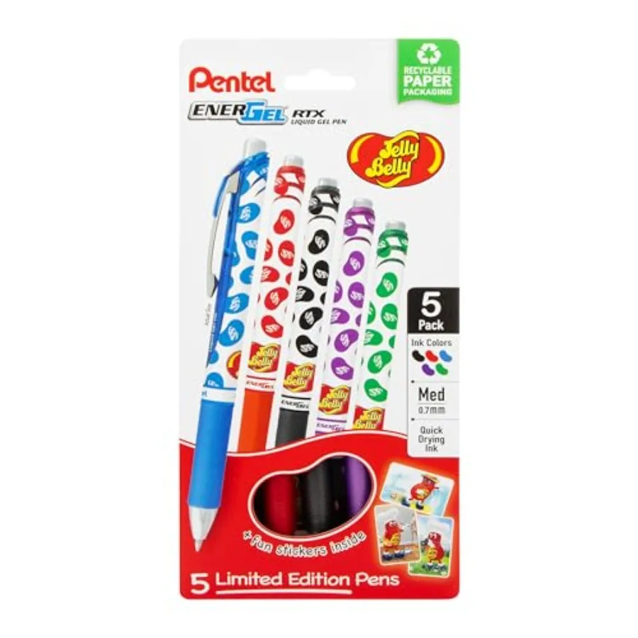 EnerGel RTX Retractable Liquid Gel Pen, Jelly Belly Limited Edition, 0.7mm tip, Assorted colors, Pack of 5 pens, BL77PF5M-JB
EnerGel RTX Retractable Liquid Gel Pen, Jelly Belly Limited Edition, 0.7mm tip, Assorted colors, Pack of 5 pens, BL77PF5M-JB