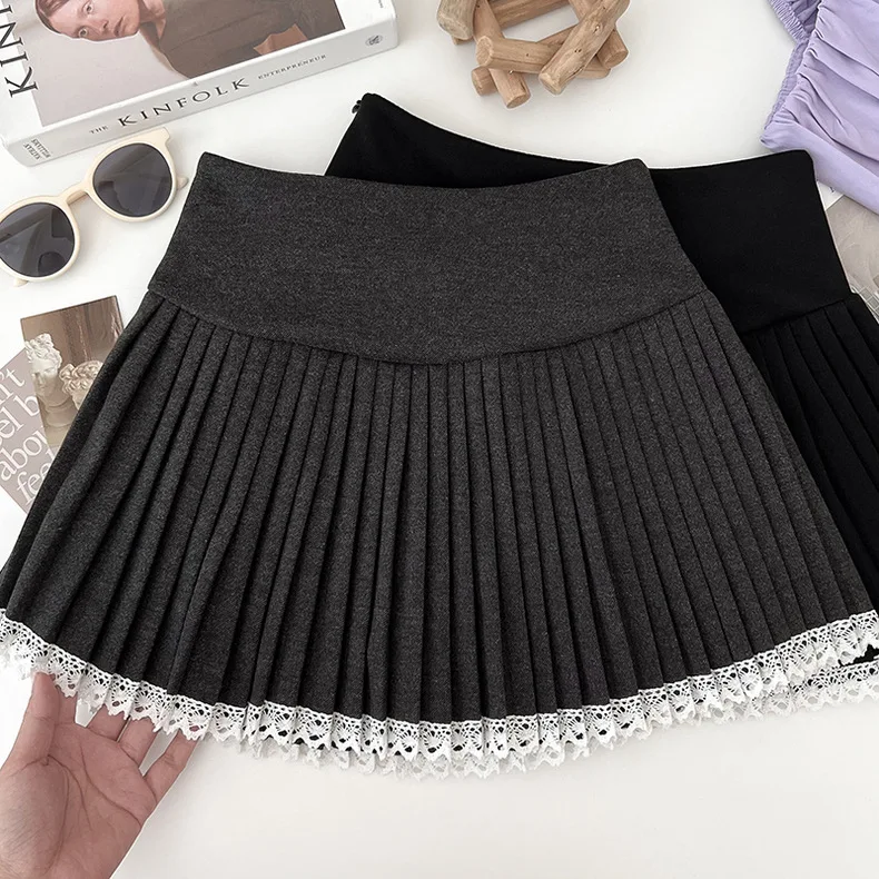 Sweet Hot Girl Lace Edge Patchwork Woolen Short Skirt for Women's Autumn High Waisted Pleated Mini Skirt Fashion Female Clothes
Sweet Hot Girl Lace Edge Patchwork Woolen Short Skirt for Women's Autumn High Waisted Pleated Mini Skirt Fashion Female Clothes