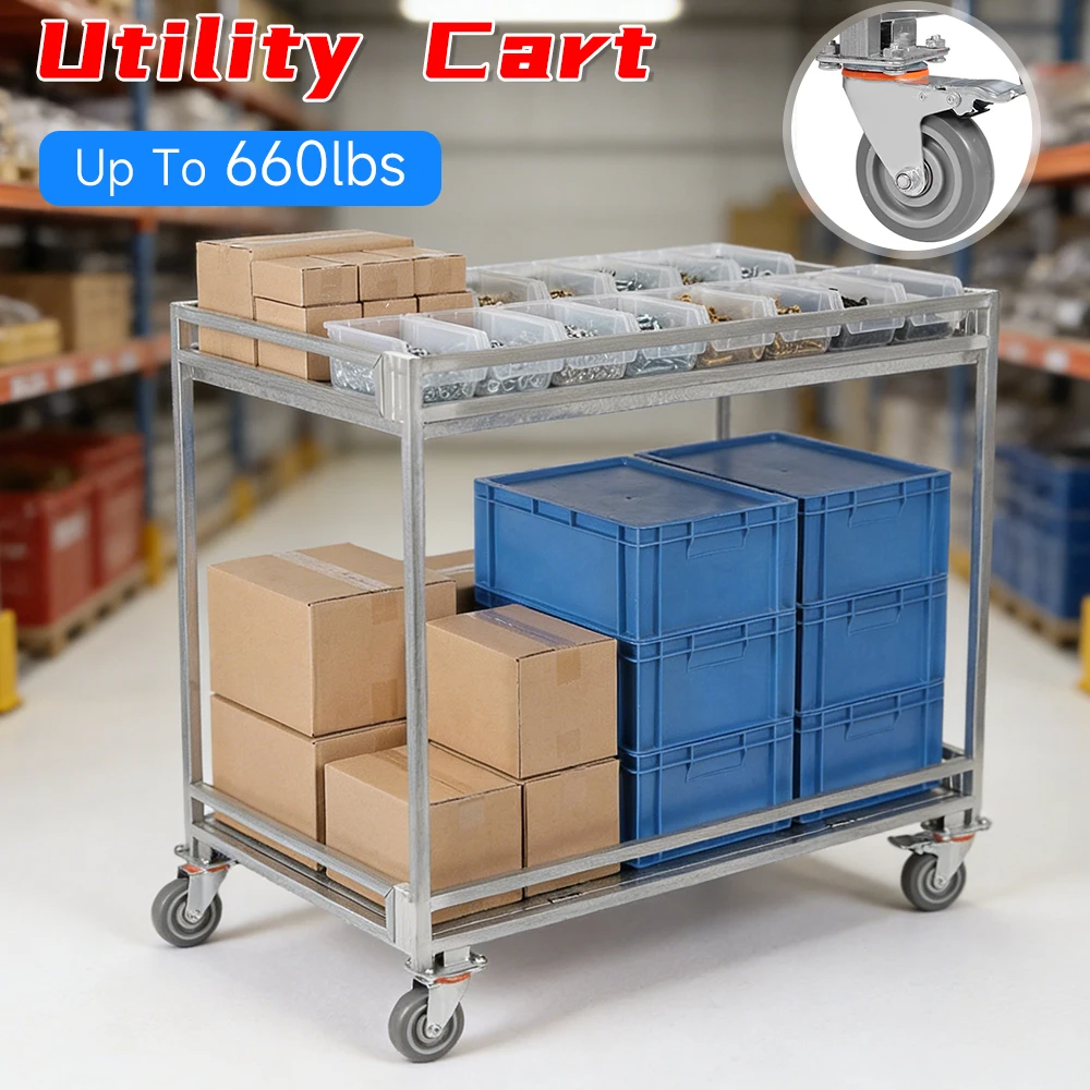 Utility/Service Rolling Cart 2-Tier Metal Utility Cart with Lockable Wheels Medical Serving Trolley Clinic Tray 660lbs Capacity
Utility/Service Rolling Cart 2-Tier Metal Utility Cart with Lockable Wheels Medical Serving Trolley Clinic Tray 660lbs Capacity