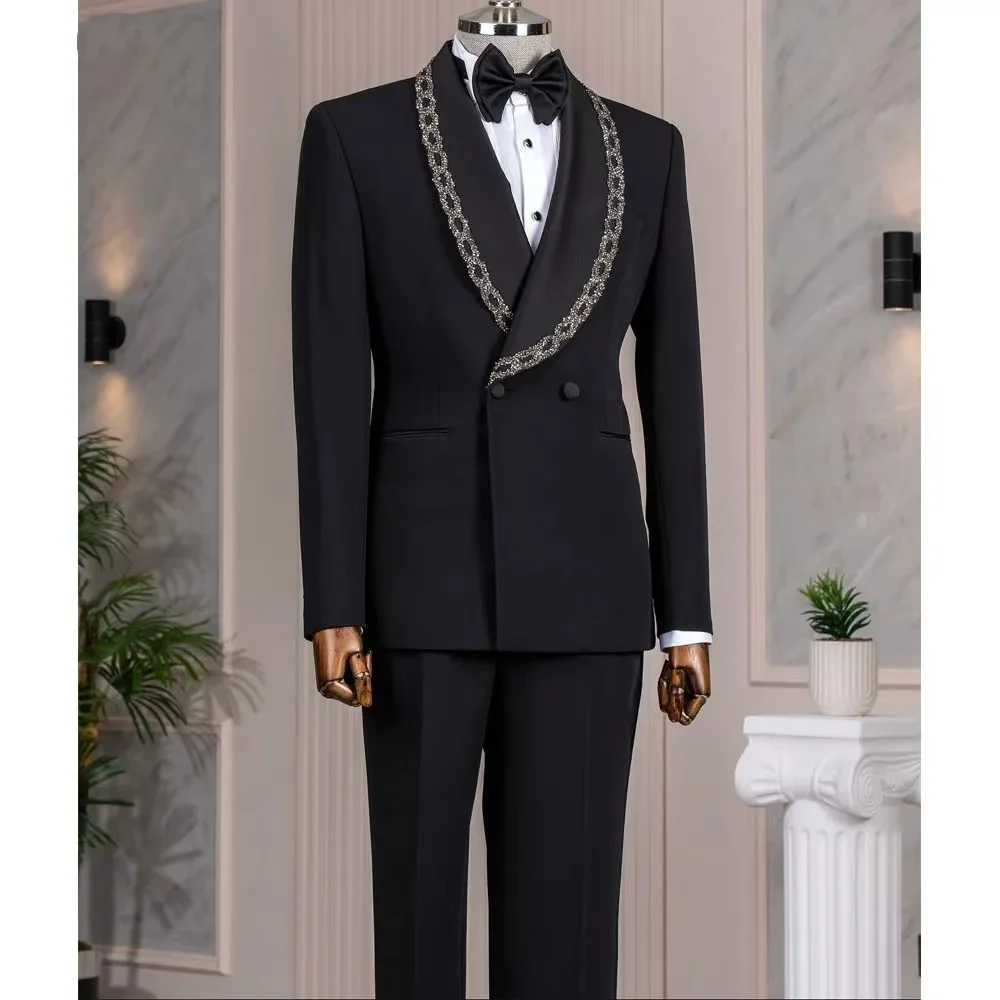 Black Men Suits 2 Piece Blazer+Pants Luxury Stone Crystals Wedding Tuxedos Coat Customized Formal Office Business Jacket Trouser
Black Men Suits 2 Piece Blazer+Pants Luxury Stone Crystals Wedding Tuxedos Coat Customized Formal Office Business Jacket Trouser