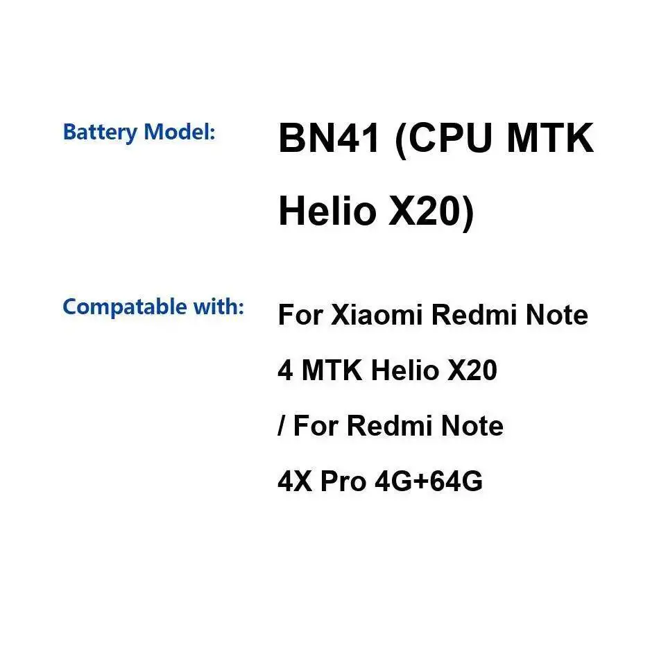 Reliable Power Supply 4100Mah For Xiaomi Redmi Note 4 Mtk Helio X20 4X Pro 4G+64G BN41 Cpu Mobile Phone Battery
Reliable Power Supply 4100Mah For Xiaomi Redmi Note 4 Mtk Helio X20 4X Pro 4G+64G BN41 Cpu Mobile Phone Battery