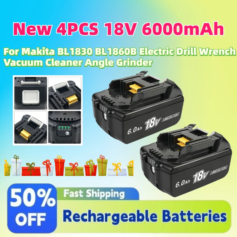 In Stock New 4PCS 18V 6000mAh Power Tool Battery for Makita BL1830 BL1860B Electric Drill Wrench Vacuum Cleaner Angle Grinder
In Stock New 4PCS 18V 6000mAh Power Tool Battery for Makita BL1830 BL1860B Electric Drill Wrench Vacuum Cleaner Angle Grinder