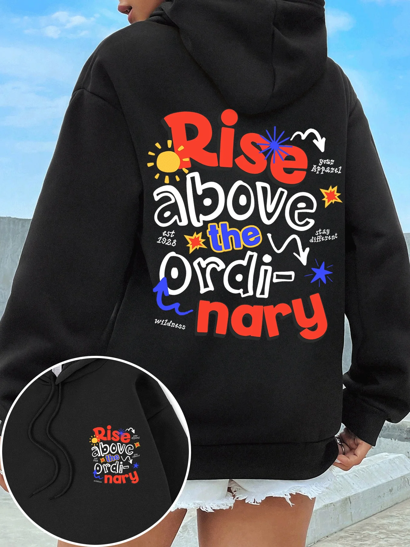 Женские толстовки с принтом Rise Above The Ordi-Nary, свободная флисовая толстовка с капюшоном, универсальные пуловеры с карманами, осенняя разноцветная женская толстовка
Женские толстовки с принтом Rise Above The Ordi-Nary, свободная флисовая толстовка с капюшоном, универсальные пуловеры с карманами, осенняя разноцветная женская толстовка