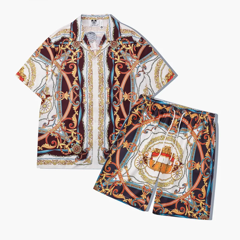 Summer men's street fashion brand young casual retro pattern digital print short sleeve loose shirt set
Summer men's street fashion brand young casual retro pattern digital print short sleeve loose shirt set