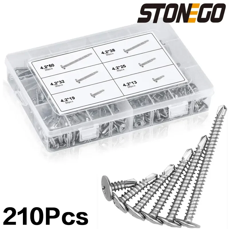STONEGO 210Pcs Hexagonal Self-tapping Screws Assortment Kit 13mm 19mm 25mm 32mm 38mm 50mm Home Hardware Fasteners
STONEGO 210Pcs Hexagonal Self-tapping Screws Assortment Kit 13mm 19mm 25mm 32mm 38mm 50mm Home Hardware Fasteners