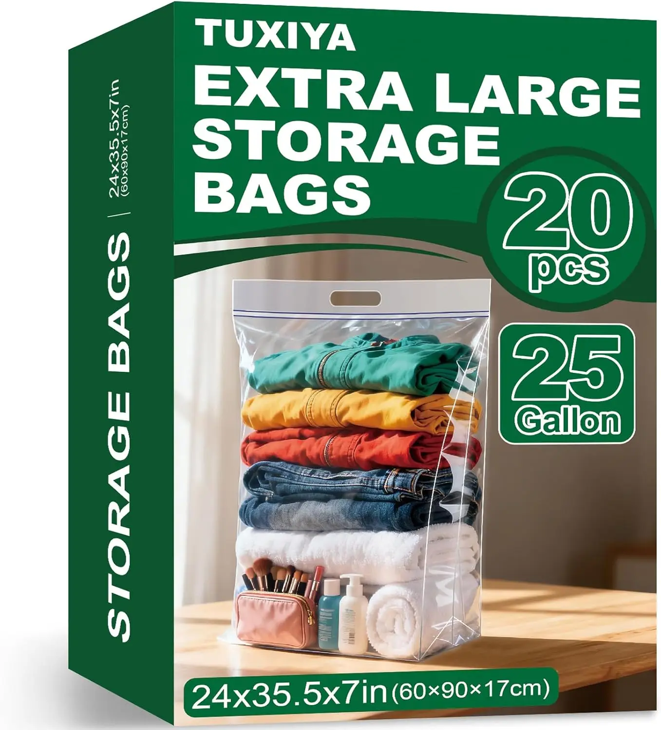 25 Gallon Heavy Duty Storage Bags, 8 Mil Clear Zipper Bags with Handles, 35.5x24x7 inches, 20 Pack
25 Gallon Heavy Duty Storage Bags, 8 Mil Clear Zipper Bags with Handles, 35.5x24x7 inches, 20 Pack