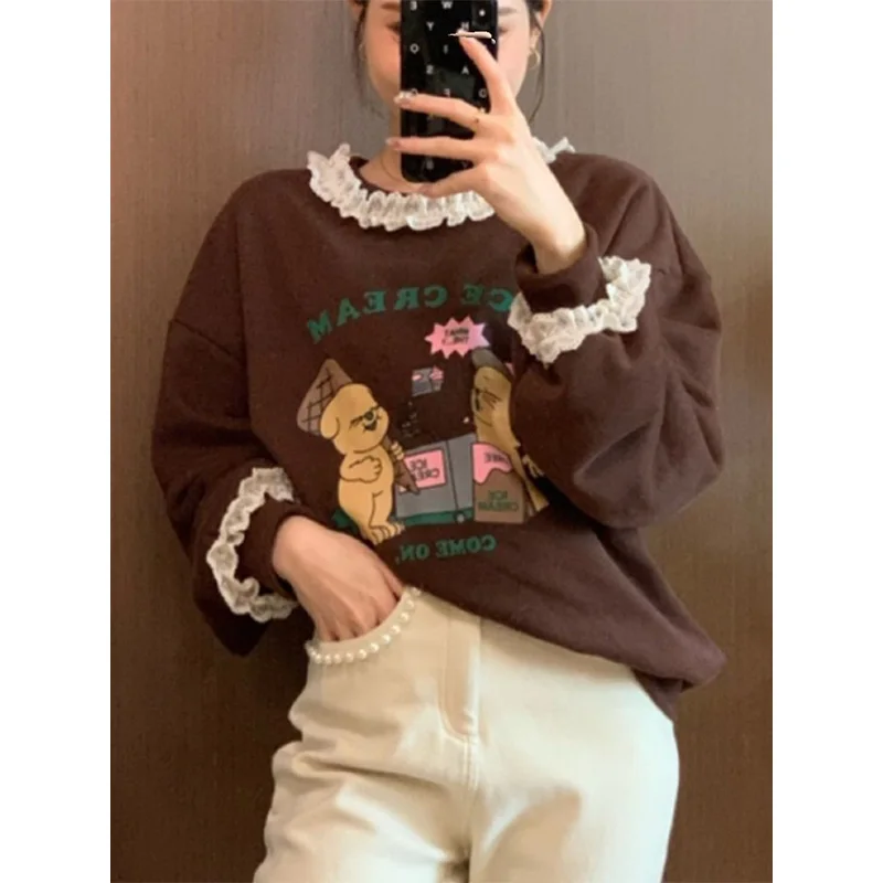 Women Autumn Winter Casual All-match Lace Patchwork Solid Color O-neck Fleece Sweet Fashionable Pullover Long Sleeve Top TeeLoos
Women Autumn Winter Casual All-match Lace Patchwork Solid Color O-neck Fleece Sweet Fashionable Pullover Long Sleeve Top TeeLoos