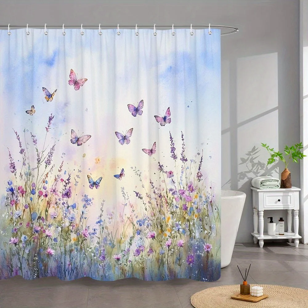 1pc Sunset Meadow Bath Curtain - Watercolor Wildflowers & Butterflies Design, Lavender Purple Pink White Pastel Dreamy Tranquil
1pc Sunset Meadow Bath Curtain - Watercolor Wildflowers & Butterflies Design, Lavender Purple Pink White Pastel Dreamy Tranquil