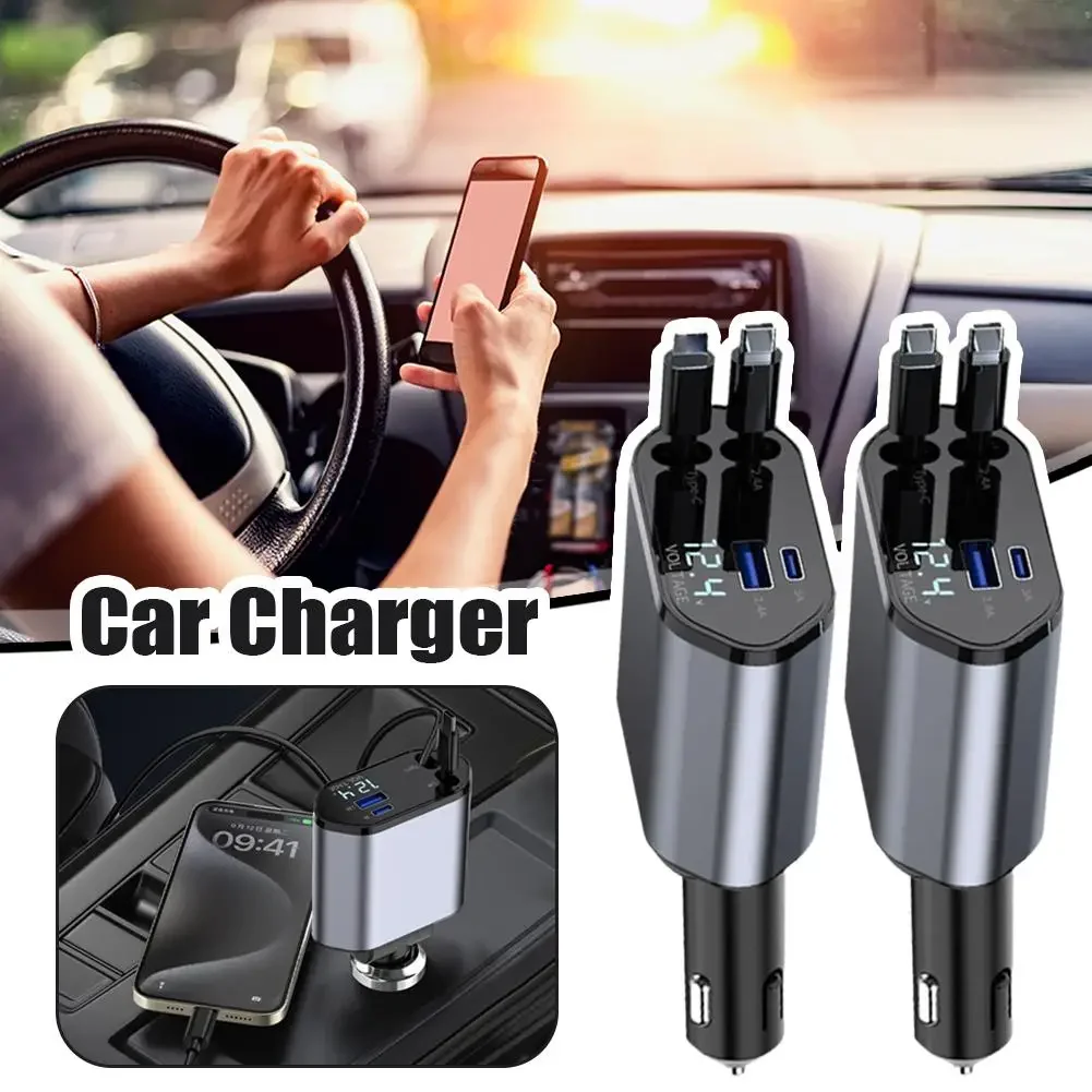 120W Car Charger 4 in 1 Retractable Fast Charging Car Phone Charger Cigarette Lighter Adapter USB C Cable for iPhone Xiaomi
120W Car Charger 4 in 1 Retractable Fast Charging Car Phone Charger Cigarette Lighter Adapter USB C Cable for iPhone Xiaomi