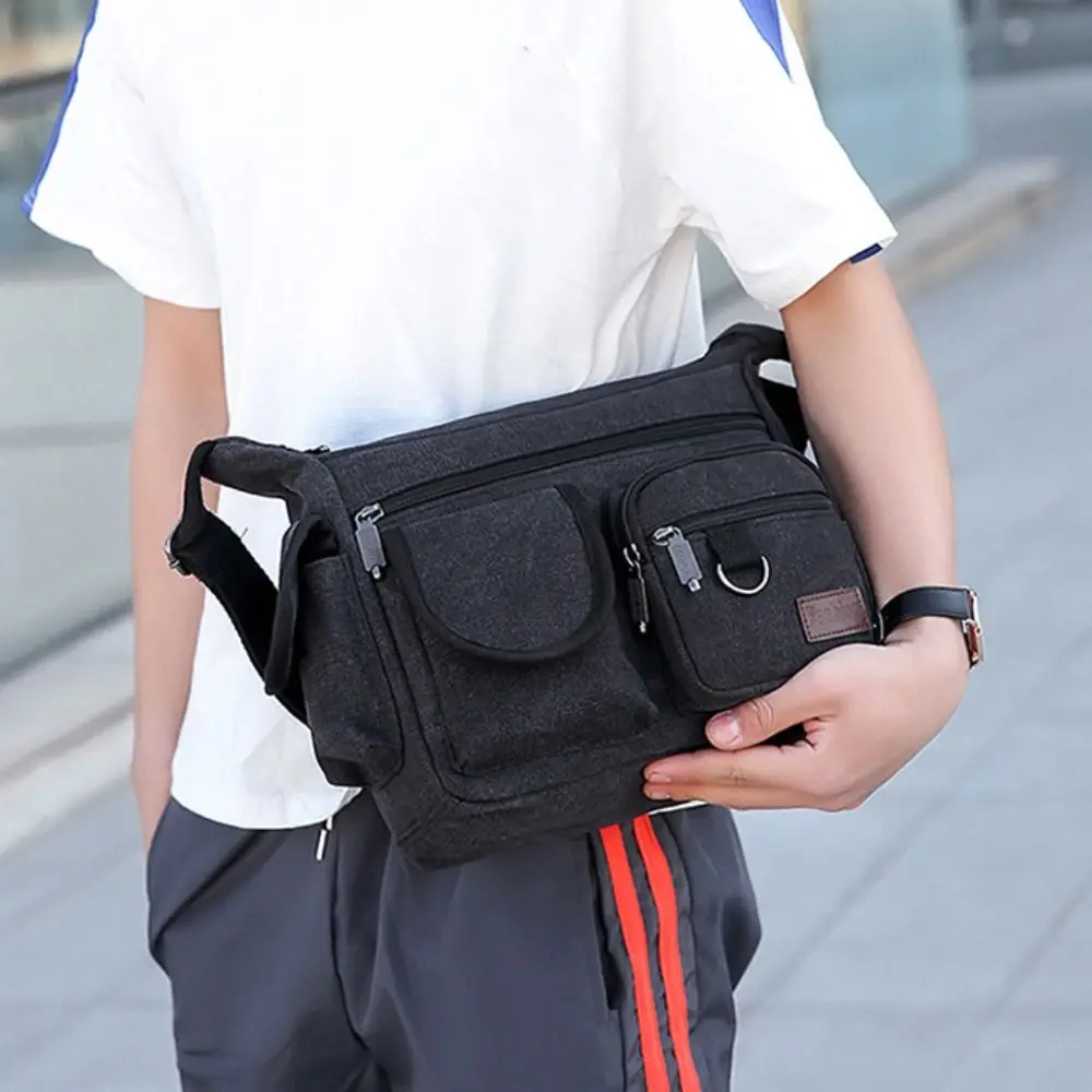 Мужские сумки-мессенджеры в корейском стиле, многофункциональная холщовая сумка через плечо большой емкости с карманом на молнии, дорожная сумка для инструментов 
Мужские сумки-мессенджеры в корейском стиле, многофункциональная холщовая сумка через плечо большой емкости с карманом на молнии, дорожная сумка для инструментов