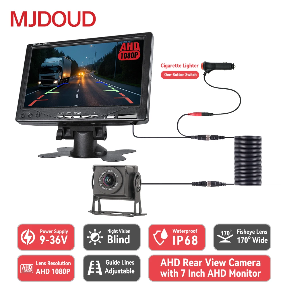MJDOUD Car 170° AHD 1080P Rear View Camera with AHD Monitor for Truck Parking 12-24V Night Vision Reversing Camera for 7" Screen
MJDOUD Car 170° AHD 1080P Rear View Camera with AHD Monitor for Truck Parking 12-24V Night Vision Reversing Camera for 7" Screen
