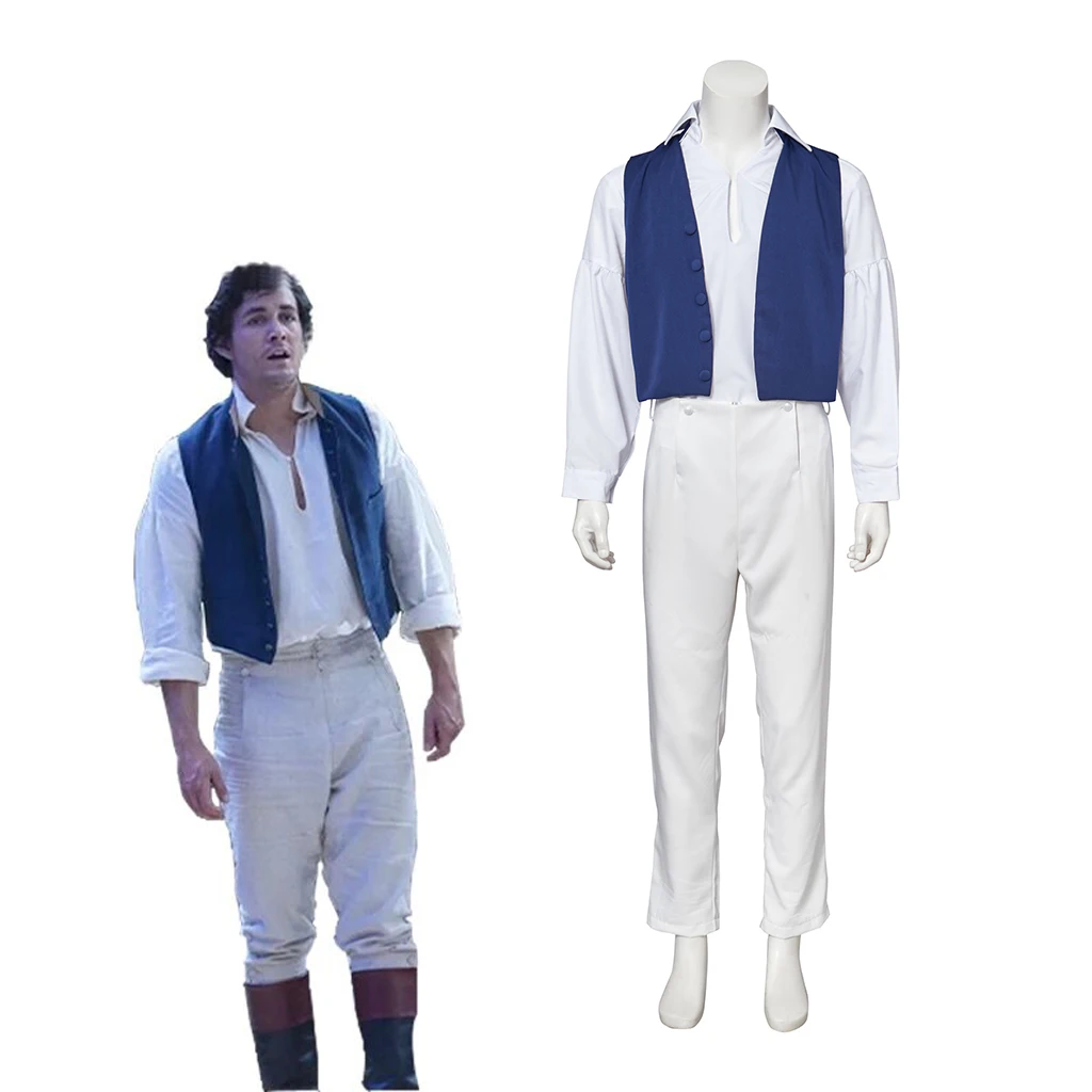 Movie Prince Eric Cosplay Costume White Shirt Pants Blue Vest Full Set Men's Halloween Carnival Mermaid Costume Eric Clothes
Movie Prince Eric Cosplay Costume White Shirt Pants Blue Vest Full Set Men's Halloween Carnival Mermaid Costume Eric Clothes