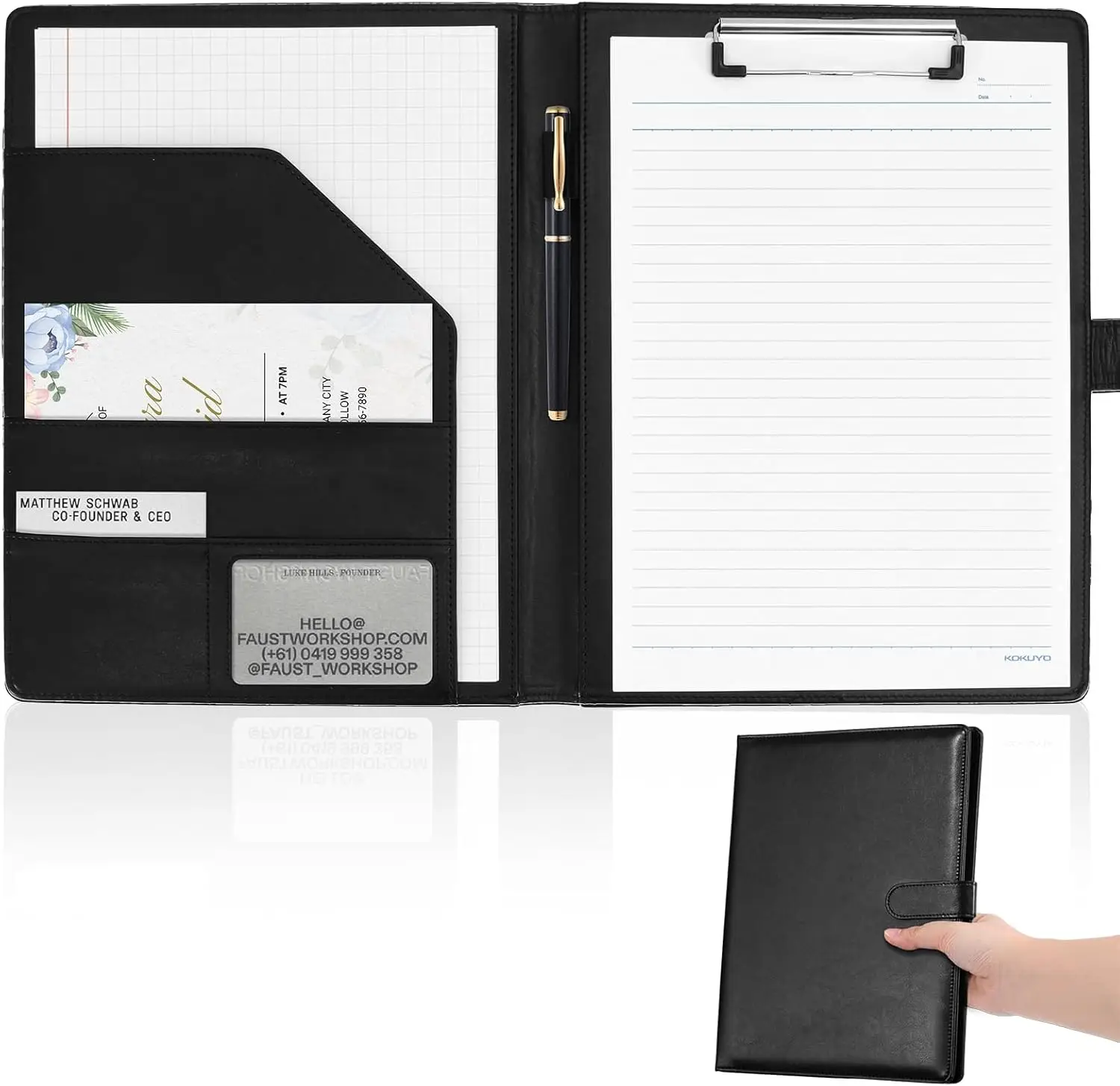 Faux Leather Padfolio with Clipboard for A4 Letter Legal Pad, Business Portfolio Organizer for Office Conference Meetings
Faux Leather Padfolio with Clipboard for A4 Letter Legal Pad, Business Portfolio Organizer for Office Conference Meetings