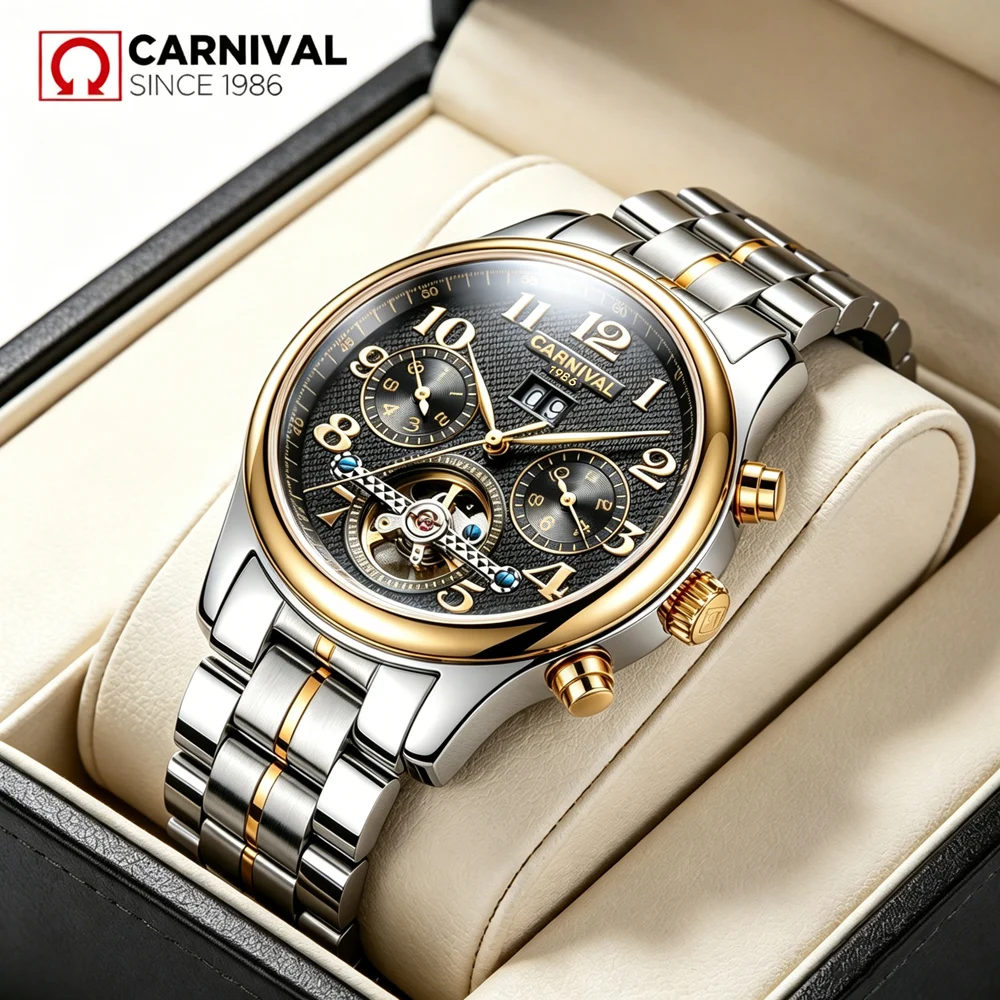 CARNIVAL Tourbillon Fashion Sports Watches Men Waterproof Date Stainless Steel Watch Men Automatic Mechanical Clock Relogio
CARNIVAL Tourbillon Fashion Sports Watches Men Waterproof Date Stainless Steel Watch Men Automatic Mechanical Clock Relogio