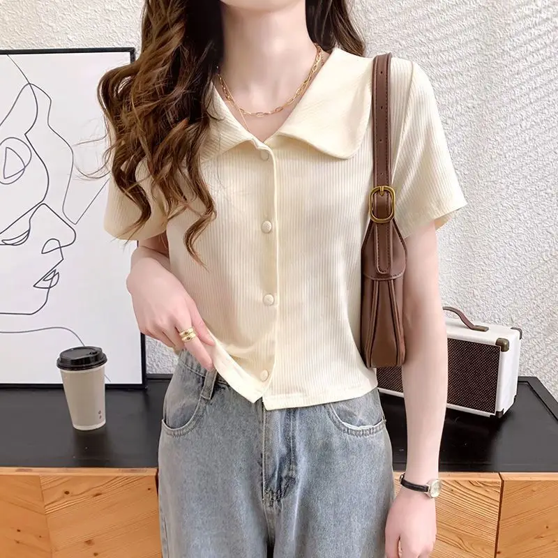 Ice Silk Short Sleeve Women's T-Shirt Summer New Korean Style Flip Collar Versatile Short Cardigan Fashionable A-Line
Ice Silk Short Sleeve Women's T-Shirt Summer New Korean Style Flip Collar Versatile Short Cardigan Fashionable A-Line