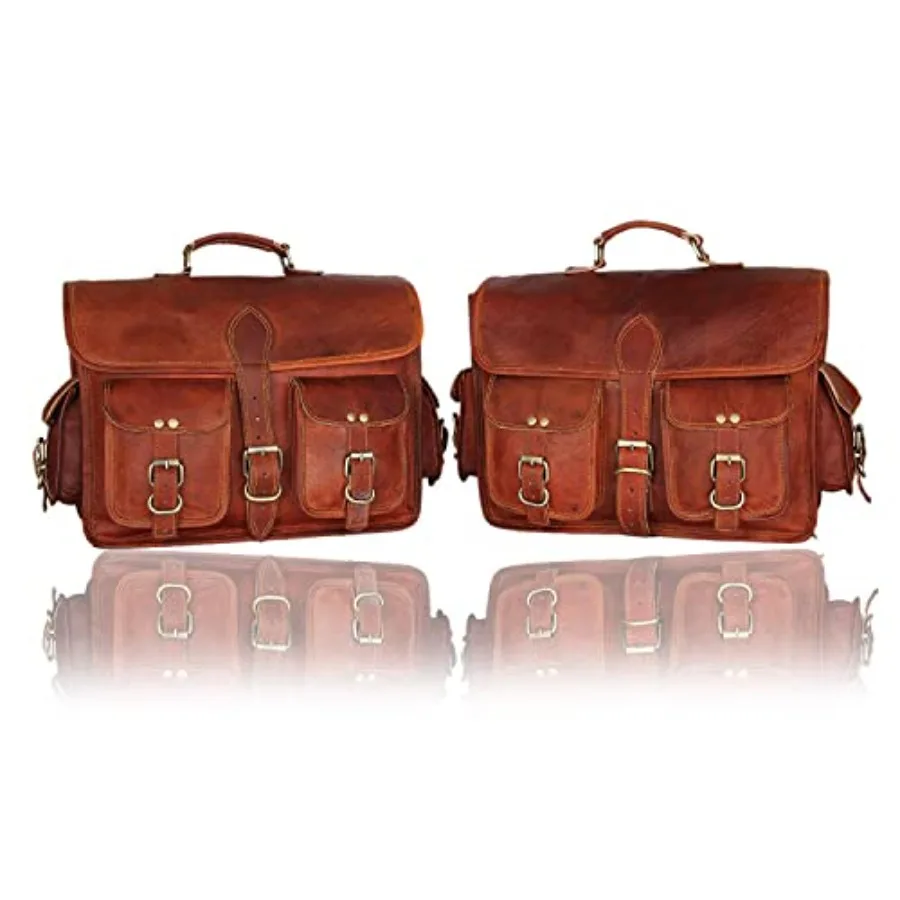 Motorcycle saddle bags for road bicycle and scooter use, genuine leather brown panniers with 15-inch pair design, rear rack mou
Motorcycle saddle bags for road bicycle and scooter use, genuine leather brown panniers with 15-inch pair design, rear rack mou