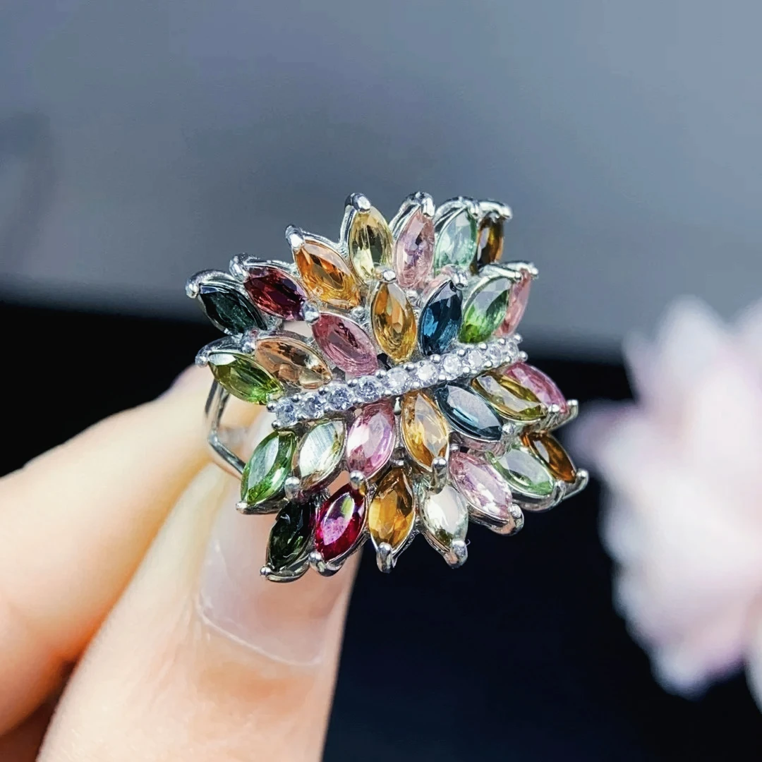 925 Sterling Silver Natural Colorful Tourmaline Ring, Multicolor Gemstone Jewelry Gift for Women
925 Sterling Silver Natural Colorful Tourmaline Ring, Multicolor Gemstone Jewelry Gift for Women