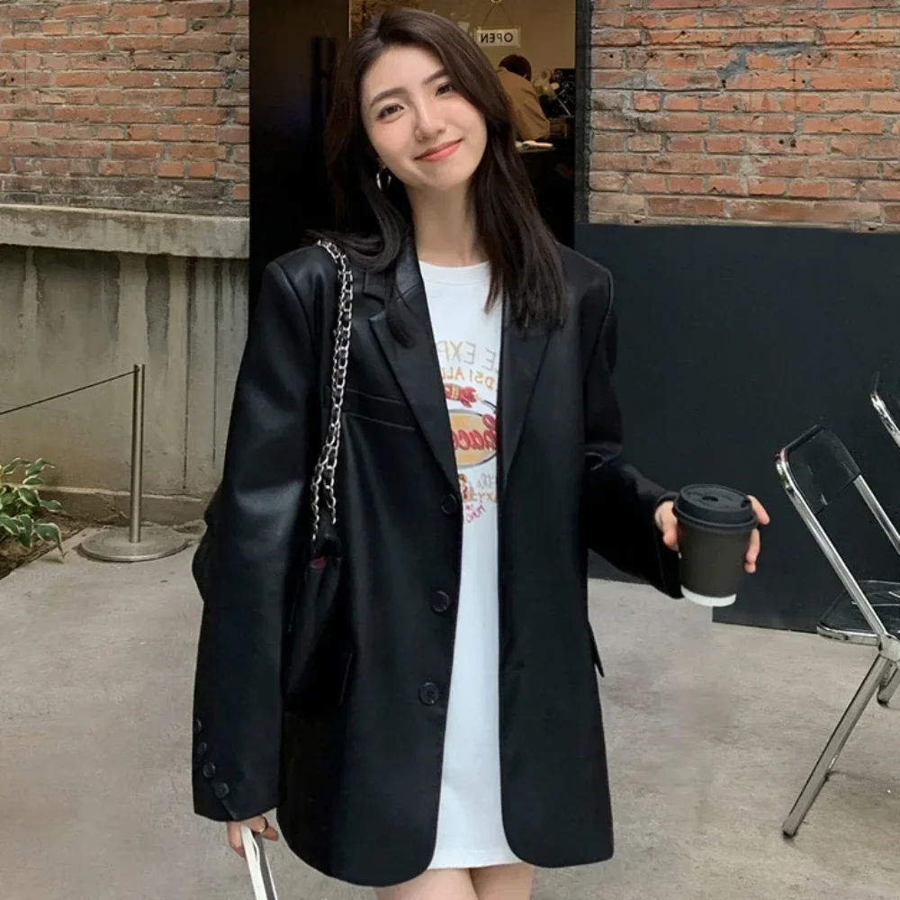 Pop Woman PU Leather Black Outerwears Long Over Loose Jacket Coats For Women Solid Clothes Dress Korean Style Fashion
Pop Woman PU Leather Black Outerwears Long Over Loose Jacket Coats For Women Solid Clothes Dress Korean Style Fashion