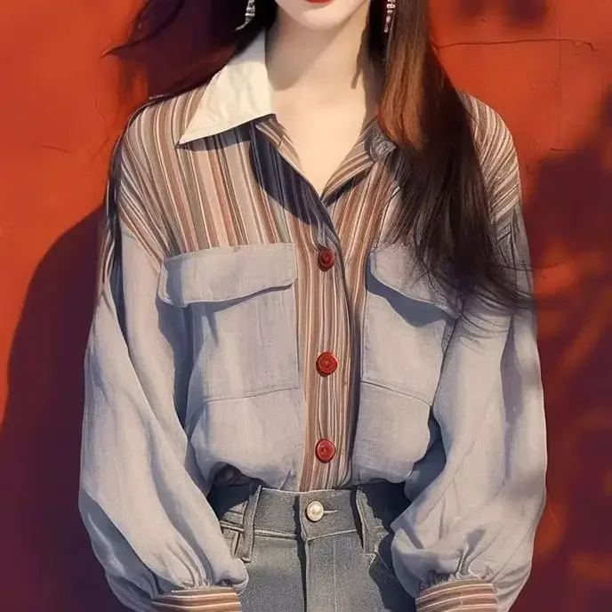 Women's Patchwork Striped Shirts and Blouses Y2k Vintage Korean Harajuku 2000s Elegant Oversize Long Sleeve Shirt Trashy Clothes
Women's Patchwork Striped Shirts and Blouses Y2k Vintage Korean Harajuku 2000s Elegant Oversize Long Sleeve Shirt Trashy Clothes