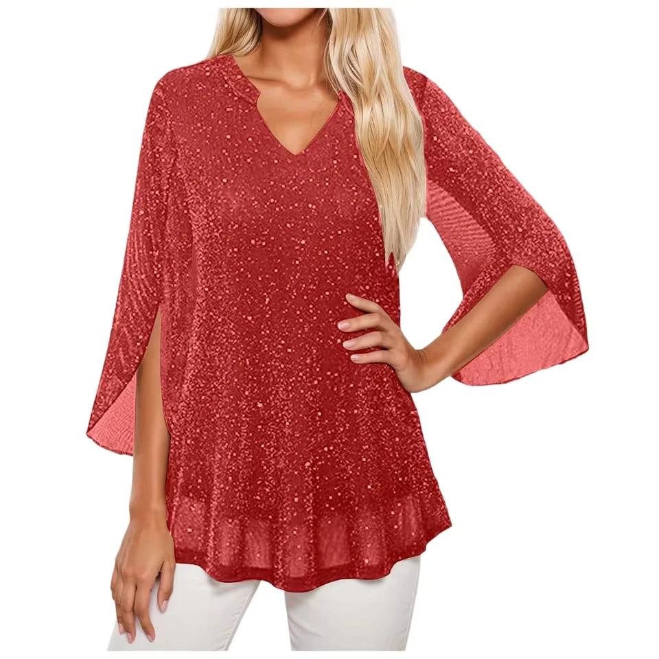 Women Lace Ruffle Sequined Top Year Eve Outfit Sequined Shirt V Neck Wedding Banquet Festival Shirt Sequined Top Yoga Apparel
Women Lace Ruffle Sequined Top Year Eve Outfit Sequined Shirt V Neck Wedding Banquet Festival Shirt Sequined Top Yoga Apparel