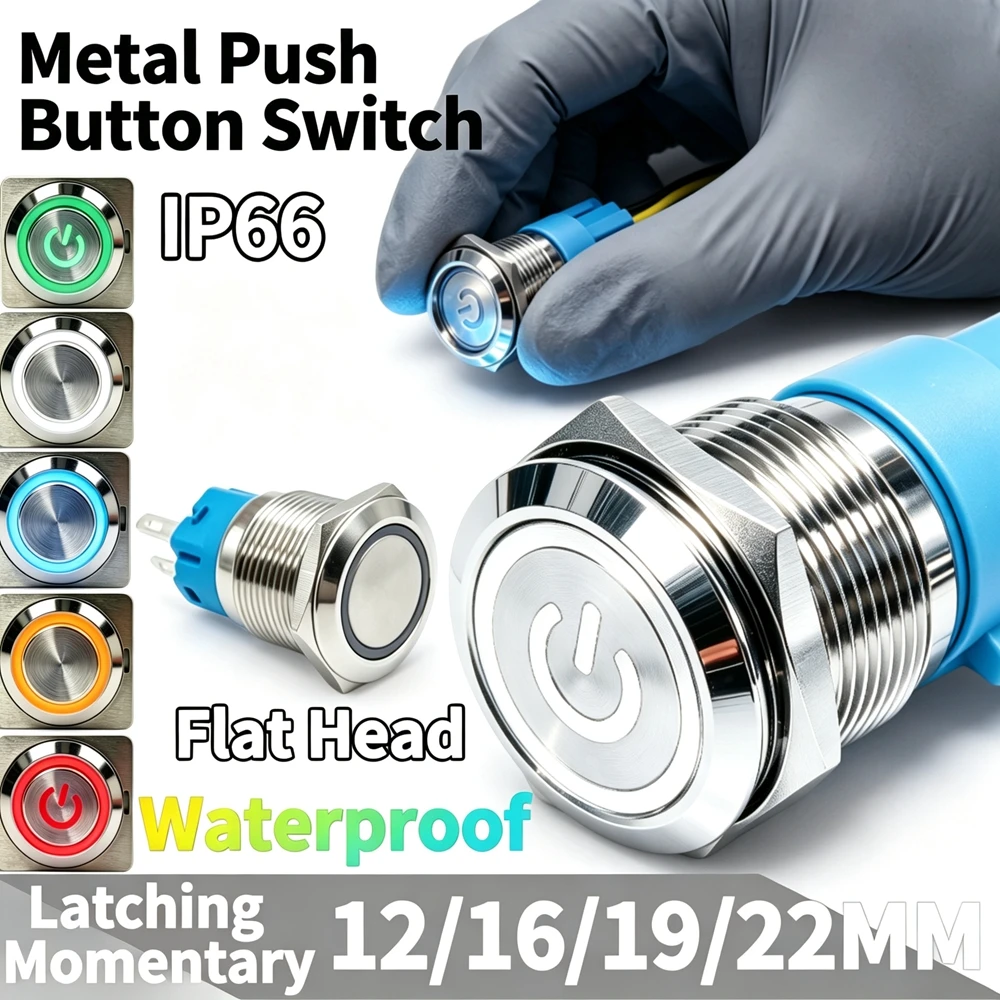 12/16/19/22mm Metal Button Switch IP66 Waterproof Self‑Reset Latching Red LED 1NO1NC Plug‑in Terminal Control Push‑Button Switch
12/16/19/22mm Metal Button Switch IP66 Waterproof Self‑Reset Latching Red LED 1NO1NC Plug‑in Terminal Control Push‑Button Switch