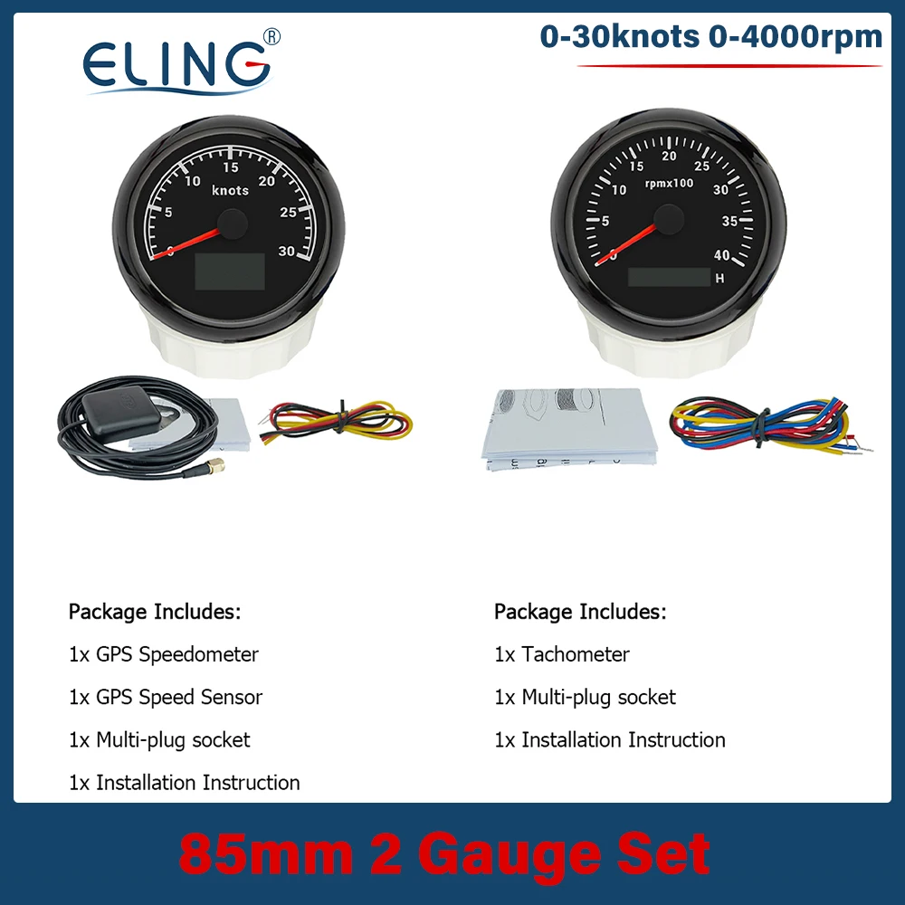 ELING 2 Gauge Set 85mm 30 60knots 60 120 200km/h GPS Speedometer 4K 6K 8K RPM Tachometer for Car Vessels with Backlight 12V 24V
ELING 2 Gauge Set 85mm 30 60knots 60 120 200km/h GPS Speedometer 4K 6K 8K RPM Tachometer for Car Vessels with Backlight 12V 24V