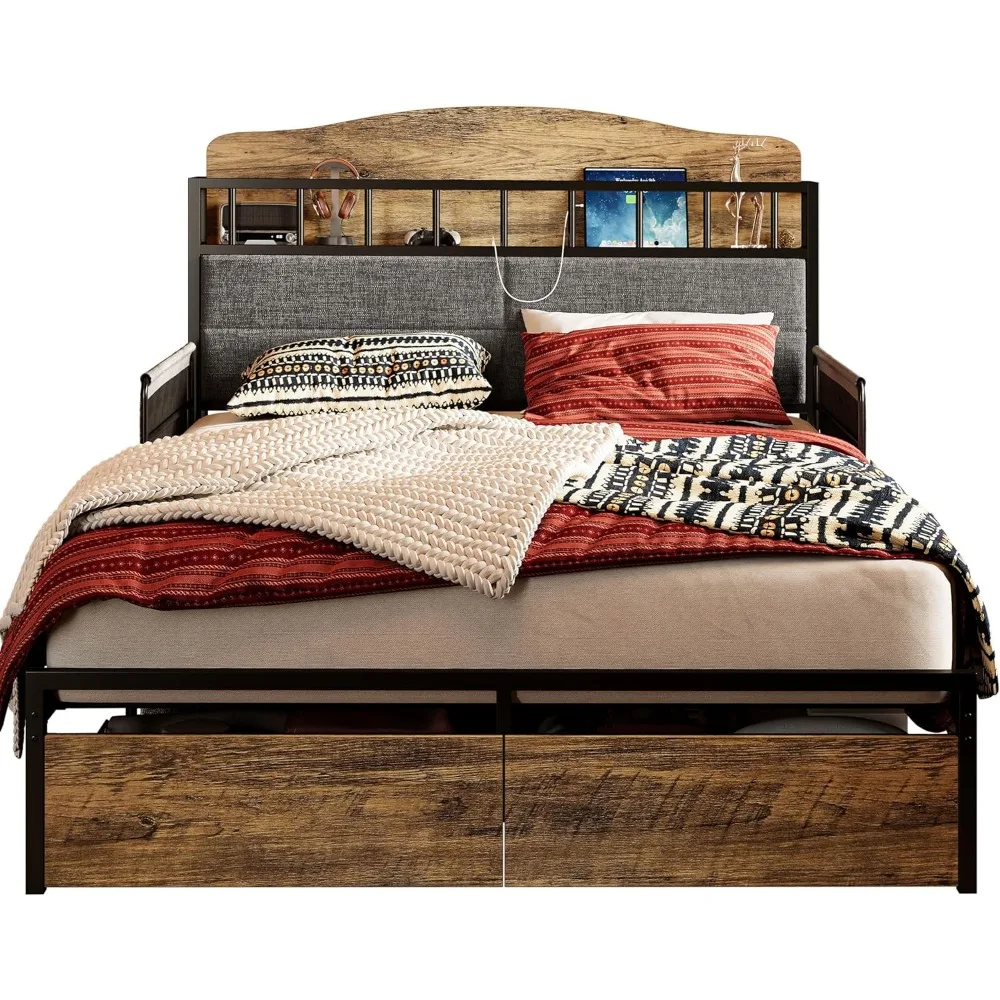 LIKIMIO Queen Bed Frame with Guardrail & Bedside Caddy, Multifunctional Headboard with Charging Station, Durable Metal Platform
LIKIMIO Queen Bed Frame with Guardrail & Bedside Caddy, Multifunctional Headboard with Charging Station, Durable Metal Platform