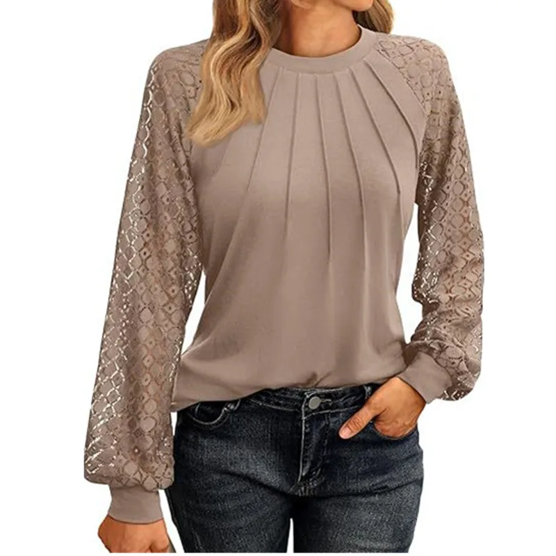 Elegant Lace Patchwork Women Blouse Shirt Fashion New Spring Autumn New Round Neck Long Sleeve Casual Basic Tops Blusas
Elegant Lace Patchwork Women Blouse Shirt Fashion New Spring Autumn New Round Neck Long Sleeve Casual Basic Tops Blusas