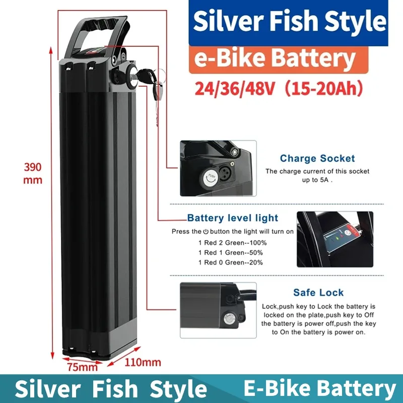48V 20Ah 15Ah 18650 e-Bike Battery Silver fish case 24V 36V 1000W for Motor Bike Haiba conversion kit 54.6v Electric Bicycle
48V 20Ah 15Ah 18650 e-Bike Battery Silver fish case 24V 36V 1000W for Motor Bike Haiba conversion kit 54.6v Electric Bicycle