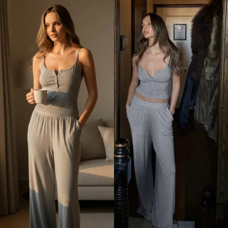 Sexy Y2K Women's Two Piece Set Spaghetti Strap Cami Top Elastic Waist Wide Leg Pants Outfit for Daily Lounge Casual Home Wear
Sexy Y2K Women's Two Piece Set Spaghetti Strap Cami Top Elastic Waist Wide Leg Pants Outfit for Daily Lounge Casual Home Wear
