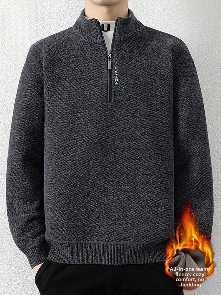 Мужской вязаный свитер на молнии с флисовой подкладкой, повседневный, с высоким воротником, зимний, теплый, свободного кроя, с длинными рукавами, пуловер-гольф
Мужской вязаный свитер на молнии с флисовой подкладкой, повседневный, с высоким воротником, зимний, теплый, свободного кроя, с длинными рукавами, пуловер-гольф