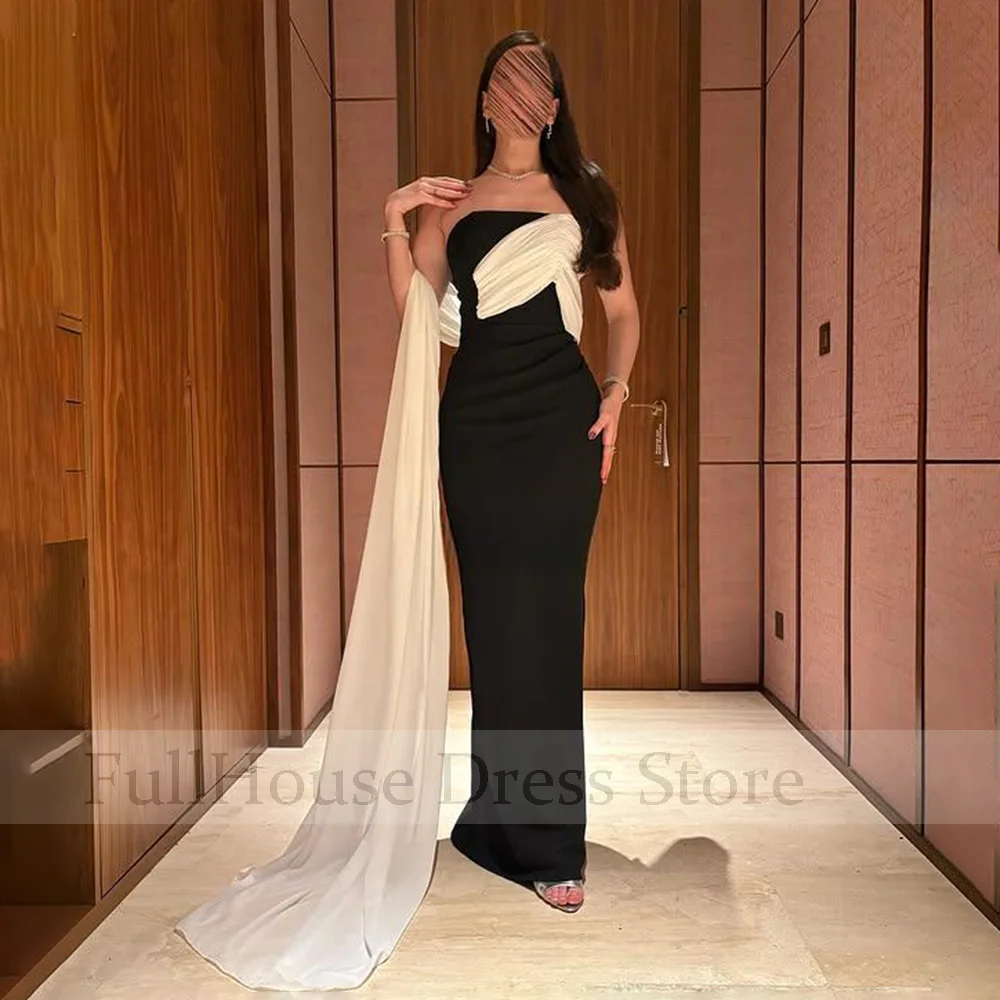 Bespoke Occasion Classic Boat Collar Pleated Black and White Sheath Evening Gown Backless Long Saudi Arab Dress with Cape
Bespoke Occasion Classic Boat Collar Pleated Black and White Sheath Evening Gown Backless Long Saudi Arab Dress with Cape