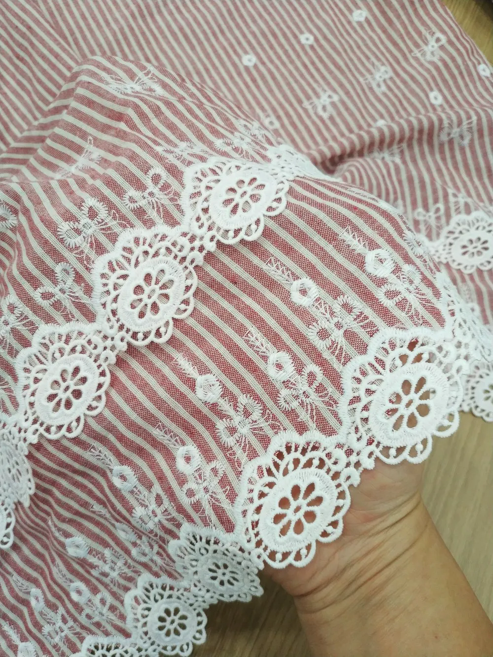 Bowknot embroidered water-soluble hollow-out yarn-dyed striped fabric for shirt and dress fabric, sewing supplies
Bowknot embroidered water-soluble hollow-out yarn-dyed striped fabric for shirt and dress fabric, sewing supplies