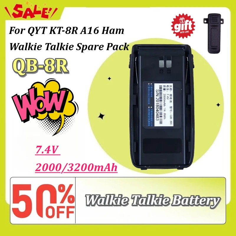 New 7.4V QB-8R Li-ion Battery 2000/3200mAh Thickened for QYT KT-8R A16 Ham Walkie Talkie Spare Pack with Free Belt Clip
New 7.4V QB-8R Li-ion Battery 2000/3200mAh Thickened for QYT KT-8R A16 Ham Walkie Talkie Spare Pack with Free Belt Clip