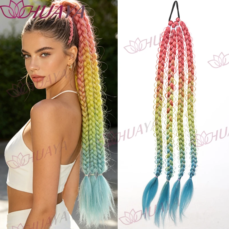 Women Synthetic Asian Style Ponytail Wig, Laser 3-Tone Gradient Braid Hair Tie, Pink Yellow-Green Sky Blue Ombre Braided Ponytai
Women Synthetic Asian Style Ponytail Wig, Laser 3-Tone Gradient Braid Hair Tie, Pink Yellow-Green Sky Blue Ombre Braided Ponytai