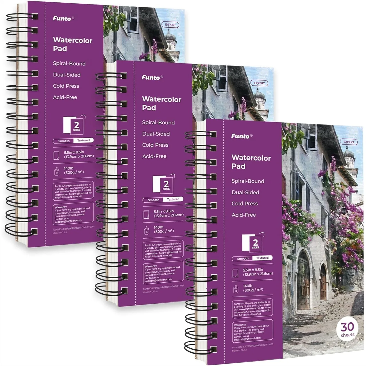Watercolor Pad 5.5x8.5, 3 Pack, 90 Sheets, 140lb/300gsm, Double-Sided Cold Press, Spiral Bound Heavyweight Paper for Painting
Watercolor Pad 5.5x8.5, 3 Pack, 90 Sheets, 140lb/300gsm, Double-Sided Cold Press, Spiral Bound Heavyweight Paper for Painting