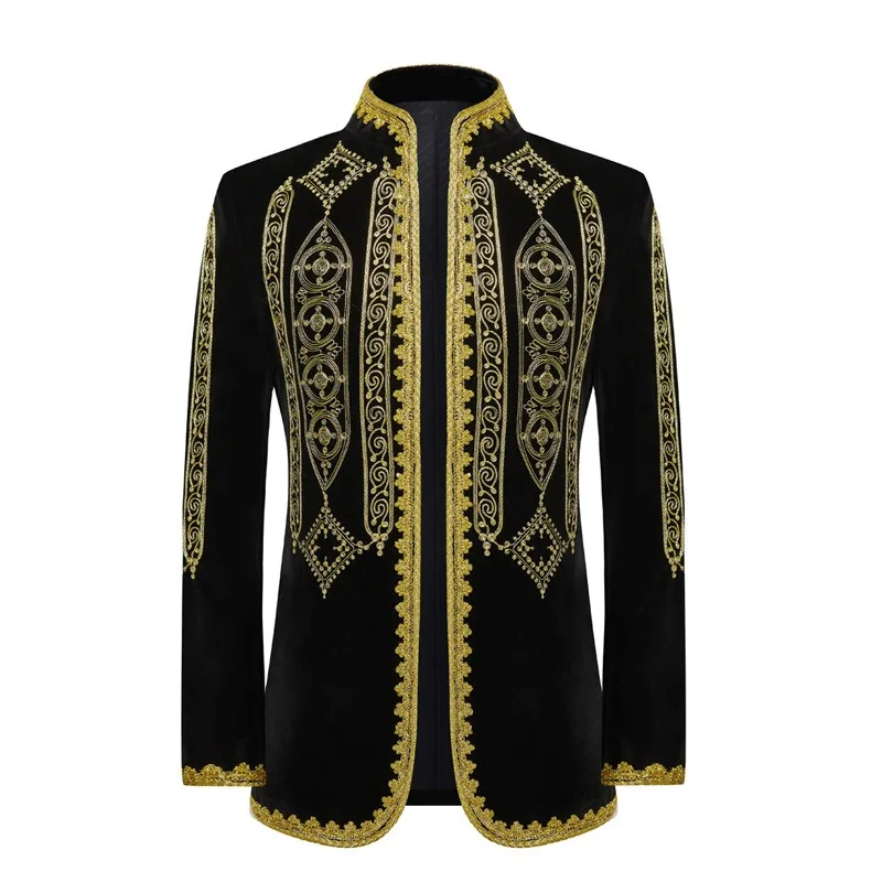Mens Retro European Velveteen Computer Embroidery Gown Court Coat Black Inlaid with Gold Opera Stage Costume for The Show Coat
Mens Retro European Velveteen Computer Embroidery Gown Court Coat Black Inlaid with Gold Opera Stage Costume for The Show Coat