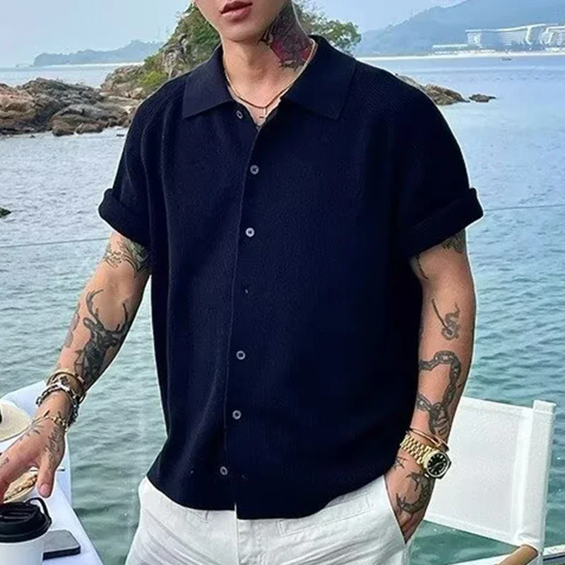 Vintage Solid Color Knitted Shirt Mens Summer Daily Casual Breathable Thin Knit Shirts For Men Clothes Fashion Lapel Button Tops
Vintage Solid Color Knitted Shirt Mens Summer Daily Casual Breathable Thin Knit Shirts For Men Clothes Fashion Lapel Button Tops