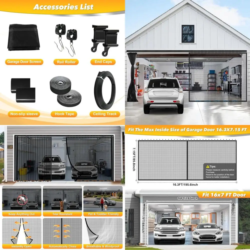 16x7FT Retractable Garage Screen Door for 2-Car Garages with Magnetic Track and Closure
16x7FT Retractable Garage Screen Door for 2-Car Garages with Magnetic Track and Closure