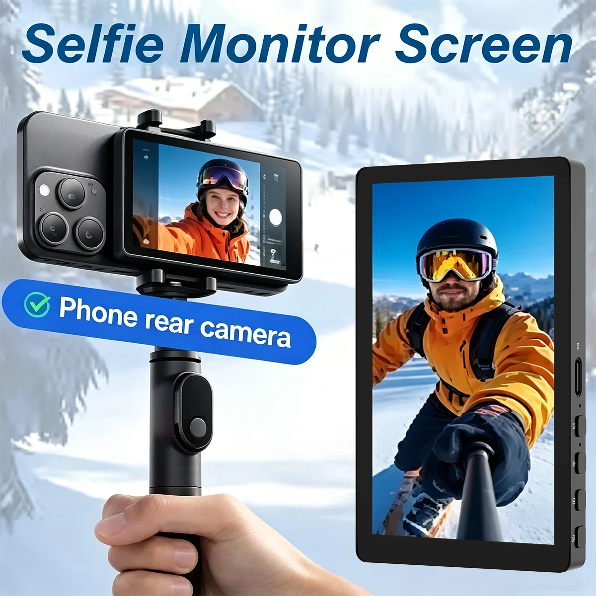 Magnetic Phone Vlog Selfie Monitor Screen, Wireless Back Camera Monitor for Live Streaming & Video Recording, iPhone & Android
Magnetic Phone Vlog Selfie Monitor Screen, Wireless Back Camera Monitor for Live Streaming & Video Recording, iPhone & Android
