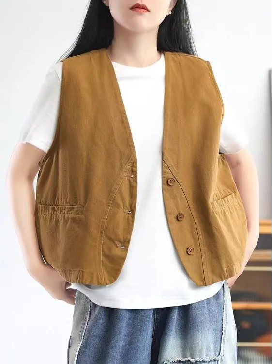 Fashionable Retro Color Vest Top Button V-Neck Sleeveless Large Size Women's Clothing Versatile Spring Commute Style
Fashionable Retro Color Vest Top Button V-Neck Sleeveless Large Size Women's Clothing Versatile Spring Commute Style