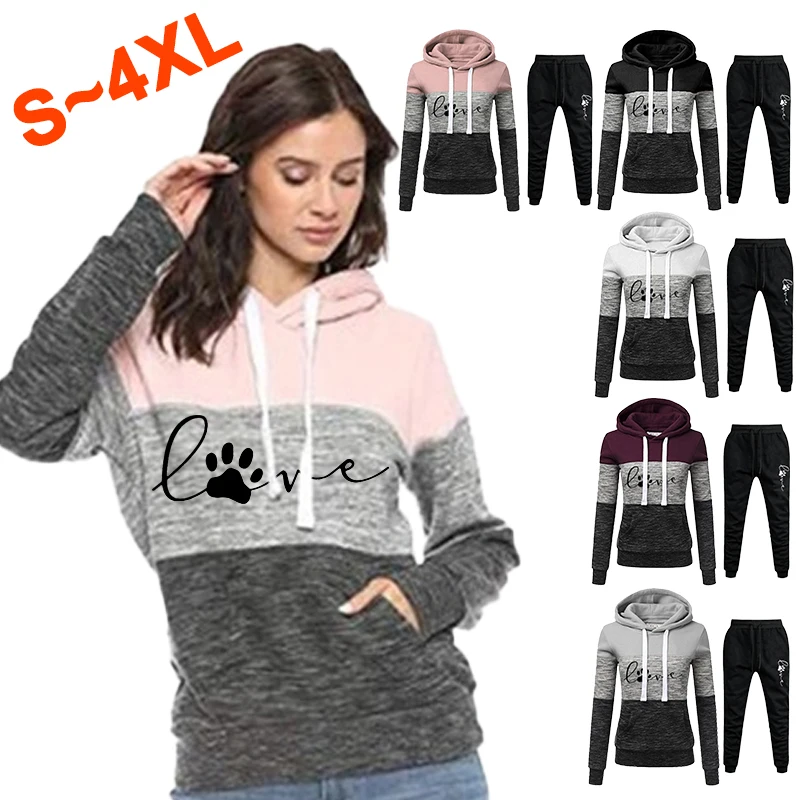 Autumn and Winter Women's Printed Long Sleeve Pullover Hoodie Set Three Color Panel Hoodie Top Sweatpants Two Piece Set S-4XL
Autumn and Winter Women's Printed Long Sleeve Pullover Hoodie Set Three Color Panel Hoodie Top Sweatpants Two Piece Set S-4XL