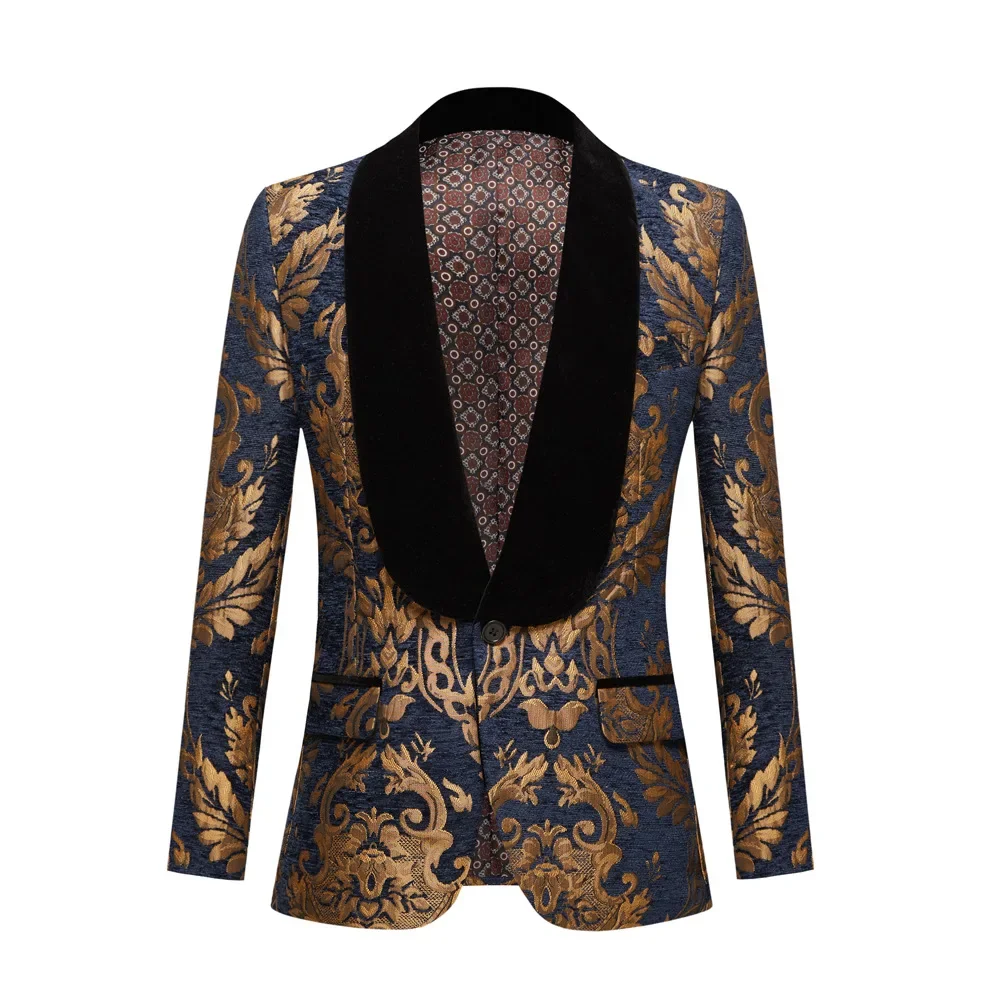 2023 Men's Jacquard Suit Top with Green Fruit Collar and Black Fleece Collar Host Suit Coat
2023 Men's Jacquard Suit Top with Green Fruit Collar and Black Fleece Collar Host Suit Coat